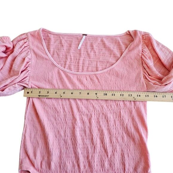 Free people womens Sz L coral Day lily puff Sleeves Top - Picture 5 of 7